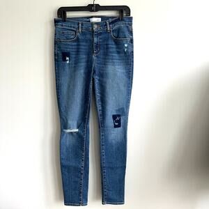 LOFT Modern Skinny Jeans Distressed Denim with Patches Size 28 / 6